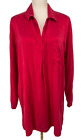VTG DONNA KARAN intimates Women's M/L Red 100% Silk tunic shirt popover long slv