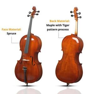 Full Size 4/4 Cellos for Kids & Adults  w/ Bow, Case Spruce Panel