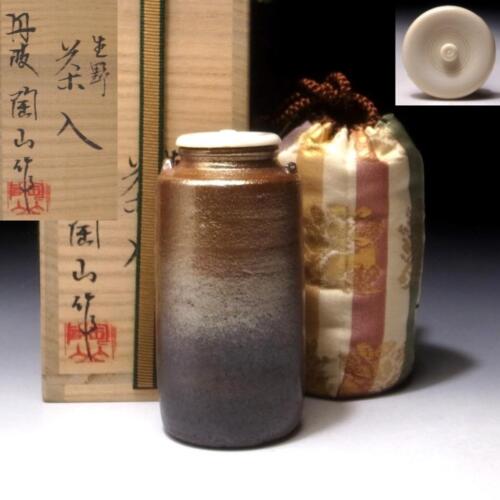$VJ98 Japanese Tea Caddy, Tanba ware with High-class lid by Famous Tozan Ichino