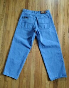 Vtg 38x33 Pelle Pelle Wide Leg Jeans Baggy Y2K Skater Style Overdyed Vivid Blue