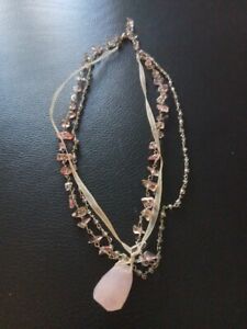 Rose Quartz and Pink Glass Choker Necklace Set in Silver-Tone Finish