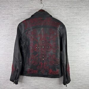 Affliction Jacket Mens Small Black Leather Motorcycle Cross LIMITED EDITION Y2K