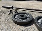 Olympic Weight Set, Barbell and Cast Iron 25lb Weight Plates - Black