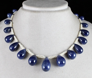 Natural Unheated Blue Sapphire Teardrop Pearl Beaded 420 Ct Gemstone Necklace