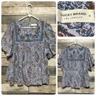 Lucky Brand Floral Embroidered Paisley Top Women’s M Blue Bohemian
