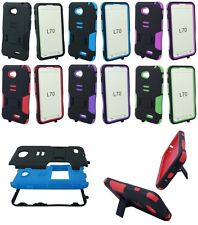 For LG OPTIMUS L70 MS323 EXCEED 2 Armor Rugged Hybrid Kickstand Cover Case