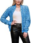 Women's Sparkly Sequin Jacket Glitter Long Sleeves Front Zip Up Bomber