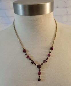 Vintage Look Goldtone Pink Crystals Necklace 20