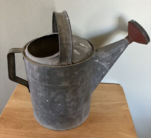 Vintage Galvanized Metal Watering Can #10 with Original Red Sprinkler Head Spout