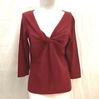 Cashmere Sweater by Ann Taylor Size M Dark Red Gathered Bust V- Neck 3/4 Sleeves