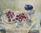 Antique Still Life Oil Painting Strawberries And Pitcher