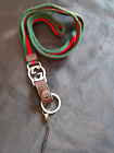 GUCCI Sherry Line Leather Green Red Lanyard Neck strap Silver Plated