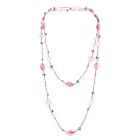 Elegantly Long Pink Quartz & Pearls Statement Necklace