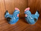 Vintage Blue Chicken Hen/Rooster Ceramic Salt Shakers