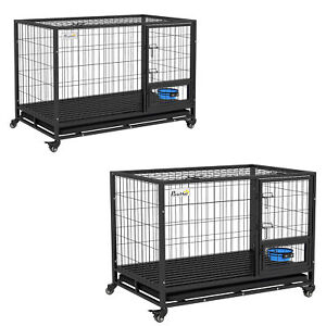 Heavy Duty Dog Crate with Bowl Holder, Wheels