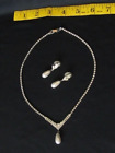 VINTAGE COSTUME JEWELRY NY NEW  YORK RHINESTONE FAUX PEARL NECKLACE & EARRINGS