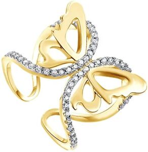 Simulated Diamond Butterfly Engagement Ring 14K Yellow Gold Plated