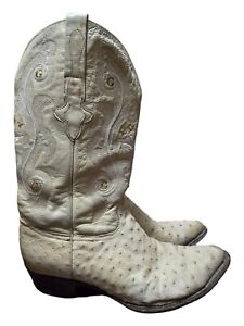 El General Cream Ostrich Leather Western Cowboy Boots Mens Size 12.5