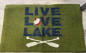 Punch Needle Handmade Fiber Yarn Art Rug LIVE LOVE LAKE Cabin Camp Fishing