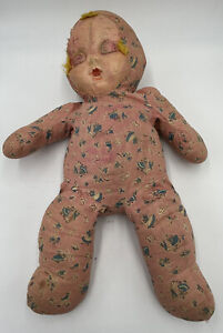 New ListingVintage MASK FACE BABY DOLL- Sleeping, Well-loved (est 1940s?)