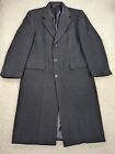 VINTAGE Wool Coat Mens 42R Black Long Overcoat Jacket Lined Button Union USA 80s