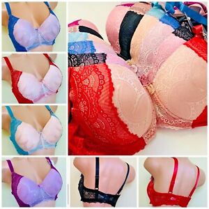 3/6 Women's Push up Bra Sexy 2 Tone Lace Soft Cup Lightly Pad Plus Size 34D-44DD