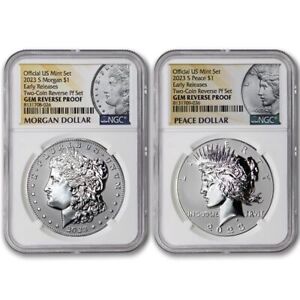 Set of 2 2023-S $1 Reverse Proof Silver Morgan/Peace Dollars NGC GEMPF ER coins