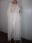 Vtg 70's Night Flowers White Cotton Embroidered Peignoir Set Nightgown & Robe S
