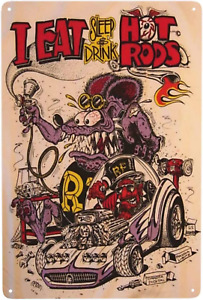 Rat Fink Tin Sign Hot Rods Cartoon Classic Vintage Club Garage Art Decor Iron Pl
