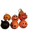 VTG Halloween Black Cat Jack O’ Lantern Scarecrow Jingle Bells Ornaments Lot 6
