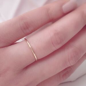 Thin Stackable Pinky Ring 14K Solid Gold Knuckle Stacking Midi Line Wedding Band