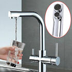 Basin Sink Mixer Tap 3 Way Double Handle Kitchen Pure Water Spout Filter Faucet