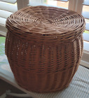 Vintage Wicker Rattan Blanket Storage Laundry Basket With Lid HUGE 16