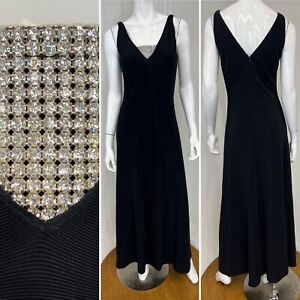 Women's Vintage Black En Francais 4 Long Embellished Rhinestone Gown Dress Small