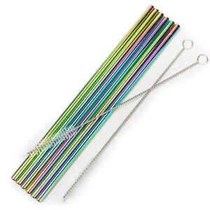 Stainless Steel Straws Iridescence Colors Fits 30 Oz Tumbler Extra Long Reusable