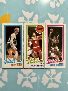 1980-81 Topps Larry Bird/ Julius Erving/Magic Johnson RC w/separated panels  HOF