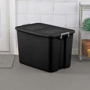 New Listing32 Gallon Latch Tote Plastic Black Stackable Organizer Storage Bin Container US