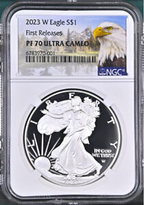 2023 w proof silver eagle ngc pf 70 uc first release mtn label with coa