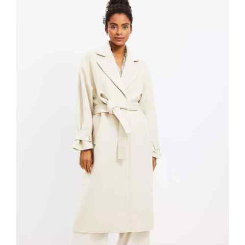 Loft Women's Tie Waist Wool Trench Coat Size XL Cream Ivory Color NWT