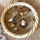 14k 9k Antique Lot Cameo Pendant Bracelet Resin Earrings Ring Use Or Scrap