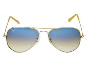 Ray-Ban Sunglasses RB3025 Aviator Gradient Gold Frame Light Blue Lenses 58mm