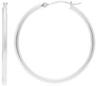 14K Real Solid White Gold Shiny Polished Round Creole Hoop Earrings All Sizes