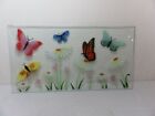 WILLIAM MCGRATH SPRING SIGNED BUTTERFLY AND DAISIES FUSED GLASS TRAY 15 X 8 IN