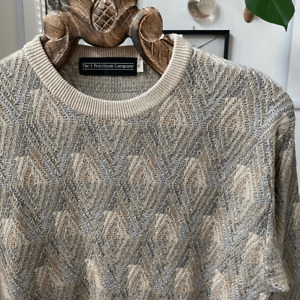 Vintage 90s J Peterman Textured Pattern Neutral Sweater M