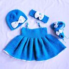 Infant Baby Girl Soft Handmade Crochet Dress 0-3month Kids Frock Shoes Hat Set