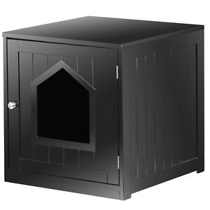 Wooden Cat Litter Box Enclosure Cat House Indoor Pet House Furniture Black