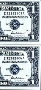 USPC TWO Fr. 1619 $1 1957 SILVER CERTIFICATES, GEM UNC with Sequential Serial #