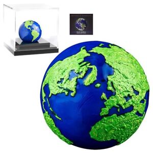 2022 3 oz Silver Blue Marble Green Planet Earth Spherical Coin Barbados .999