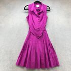 Akris Punto Fit And Flare Dress Womens 6 Purple Sleeveless Belted Knee Length