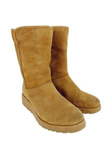 UGG Womens Boots Size 10 Amie Brown Suede Shearling Fur Lined Slim Classic Wedge